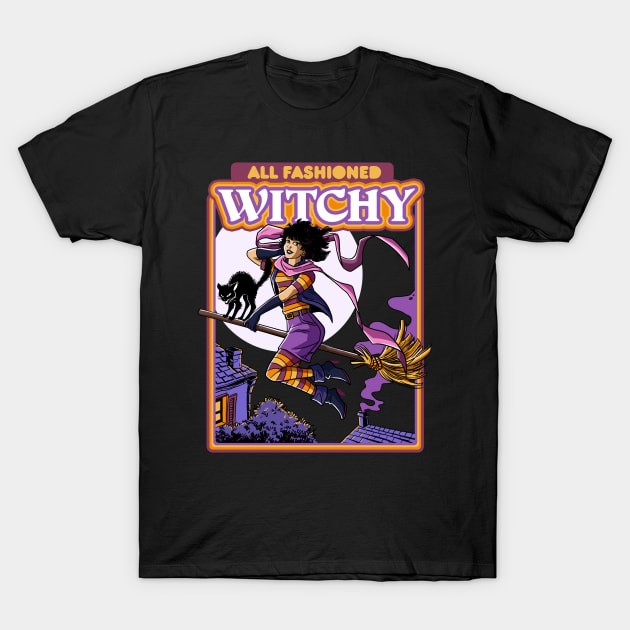 All Fashioned Witchy girl and Black cat Witchcraft Vintage T-Shirt by Juandamurai